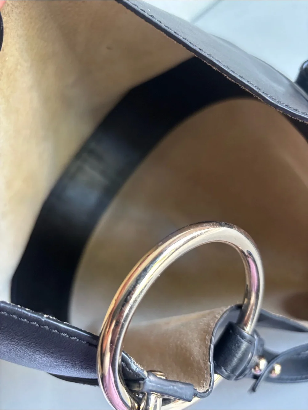 Frame Le Switch Black Leather Shoulder Hobo with Gold Rings
